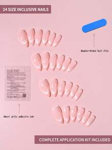 24pcs/Set Almond Shaped Glossy Ombre Nude French Manicure Acrylic Press-On Nails, Includes 1pc Jelly Gel And 1pc Nail File, Suitable For Women And Girls For Daily Wear And Parties - Multicolor - View 3