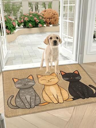 1pc Cute Cat Pattern Doormat, Vintage Farm Style Entrance Mat, Quick Dry Absorbent Non-Slip Indoor Outdoor Rug For Entryway, Living Room, Bedroom, Kitchen, Bathroom, Party, Holiday, Gift
