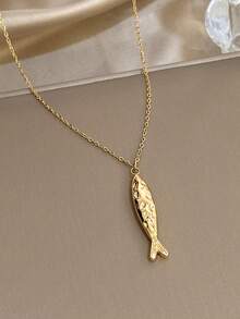 1件男士不锈钢金鱼吊坠项链，动物造型吊坠，精致链条，设计独特，简约时尚，适合日常休闲佩戴，情人节礼物，男士项链 - 彩色 - 查看 6