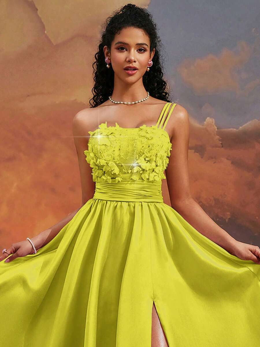 VIPGIRL New Embroidered One-Shoulder High-Waisted Elegant High-End Formal Evening Gown Dress, High Slit Long Dress - Ginger - View 1