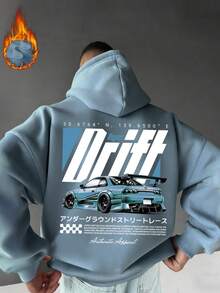 ONE WAVE Men's Hoodie, New Autumn/Winter, Street Drift Racing Car Print Black Versatile Pullover Sweatshirt - Baby Blue - View 3