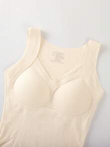 时尚简约纯色女士秋冬保暖背心性感蕾丝V领加热保暖内衣舒适无钢圈文胸无袖保暖背心吊带衫多功能打底衫上衣可外穿 - 白色 - 查看 4