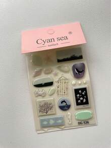 1pc Simple Solid Color Sticker, Cute Cartoon Ocean World Window Sticker With Seashells And Starfish, Suitable For Decorating Phones, Tablets - Multicolor - View 2