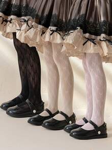 1/3pcs/Pack Kids Solid Color Lolita Style Jacquard Net Stockings Leggings, Girls Butterfly Hollow Out Footless Tights For Daily Wear, Fashion & Sensual, Dance Socks, Girl's Lace & Mesh Stockings, Hot Selling - Multicolor - View 9