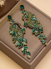 1 Đôi bông tai đính đá thủy tinh màu xanh lục bảo dành cho nữ, bông tai tua rua dài sang trọng, phụ kiện thanh lịch cho váy dạ hội. - màu xanh lá - Xem 5