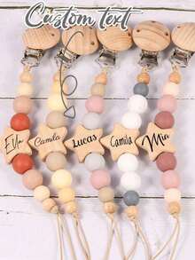 1 Personalized Pacifier Clip Custom Baby Pacifier Clip DIY Custom Name Mouth Clip Mouth Chain - Friend Gift/Comfort Gift/Wooden Chain Gift/Holiday Gift/Birthday Gift/New Year Gift, First Gift, Super Cute ,Sequins Colorful,Cute,Adorable,Funny,Kawaii Custom,Personalized,Unique,Customized Ideal Gifts For Him - Multicolor - View 1