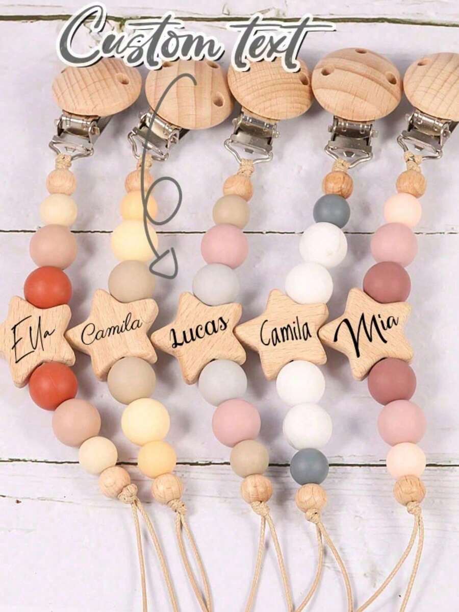 1 Personalized Pacifier Clip Custom Baby Pacifier Clip DIY Custom Name Mouth Clip Mouth Chain - Friend Gift/Comfort Gift/Wooden Chain Gift/Holiday Gift/Birthday Gift/New Year Gift, First Gift, Super Cute ,Sequins Colorful,Cute,Adorable,Funny,Kawaii Custom,Personalized,Unique,Customized Ideal Gifts For Him - Multicolor - View 1