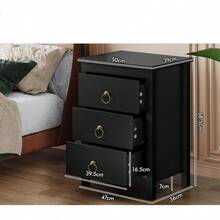 Bedside Table With 3 Drawers And Pull Ring Handles Nightstand Cabinet 50cm X 39cm X 68.5cm Wooden Storage Organiser Side Chest End Table For Hallway Bedroom And Living Room Black - 3DPTHDRIHBlack - View 3