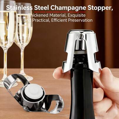 Stainless Steel Wine & Champagne Stopper, Effectively Slows Oxidation Of Sparkling Wine, Simple Operation, Easy To Use, Healthy Material For Added Peace Of Mind