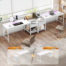 EnHomee 48.1" Computer Desk With Power Outlet & LED Lights Reversible Office Desk With Drawers & Shelf To Storage Small Desk For Bedroom,Dorm Vanity Table,White - 白色 - 查看 8