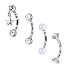 4-Piece Set Of Stainless Steel Eyebrow Nails Angel Wings Heart-Shaped Synthetic  16G Eyebrow Nails Cartilage Nails Puncture Accessories - 套裝七 - 查看 5