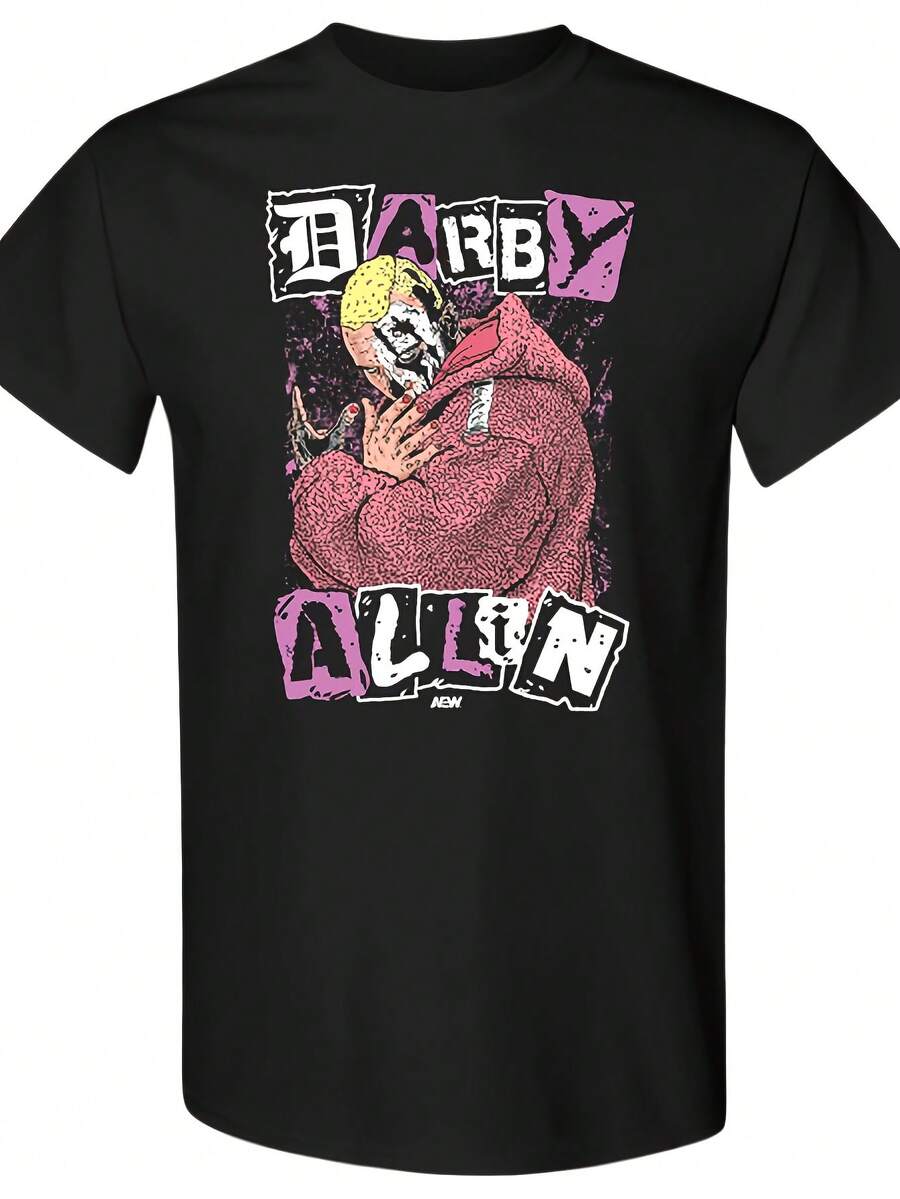 Darby Allin Undead Wrestling Graphic T-Shirt For Men - Official AEW Inspired Streetwear, Casual Round Neck Tee With Allin Stamp Design, Machine Washable & Comfort Fit For Fans, Spring/Summer/Fall Wear, Bold Geometric Print, Relaxed Fit For Everyday Outings, Wrestling-Inspired Apparel - màu đen - Xem 1