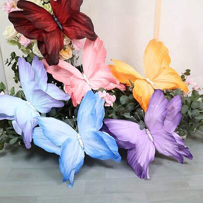 1 件 11.81 英寸皱纹纸人造蝴蝶花 - 色彩鲜艳逼真，适用于客厅、卧室、婚礼、派对、摄影棚背景、情人节装饰、家居及活动装饰（无需用电），蝴蝶装饰，派对背景，装饰点缀，婚礼策划师人造装饰花