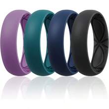 Egro - Anillo de compromiso ergonómico transpirable de 4/5/8 variedad 6 mm de ancho 2 mm de grosor anillos de goma para mujer tamaño medio - SETKOrchidHazeVerdeEsmeraldaAzulíndigoNegro - Ver 1