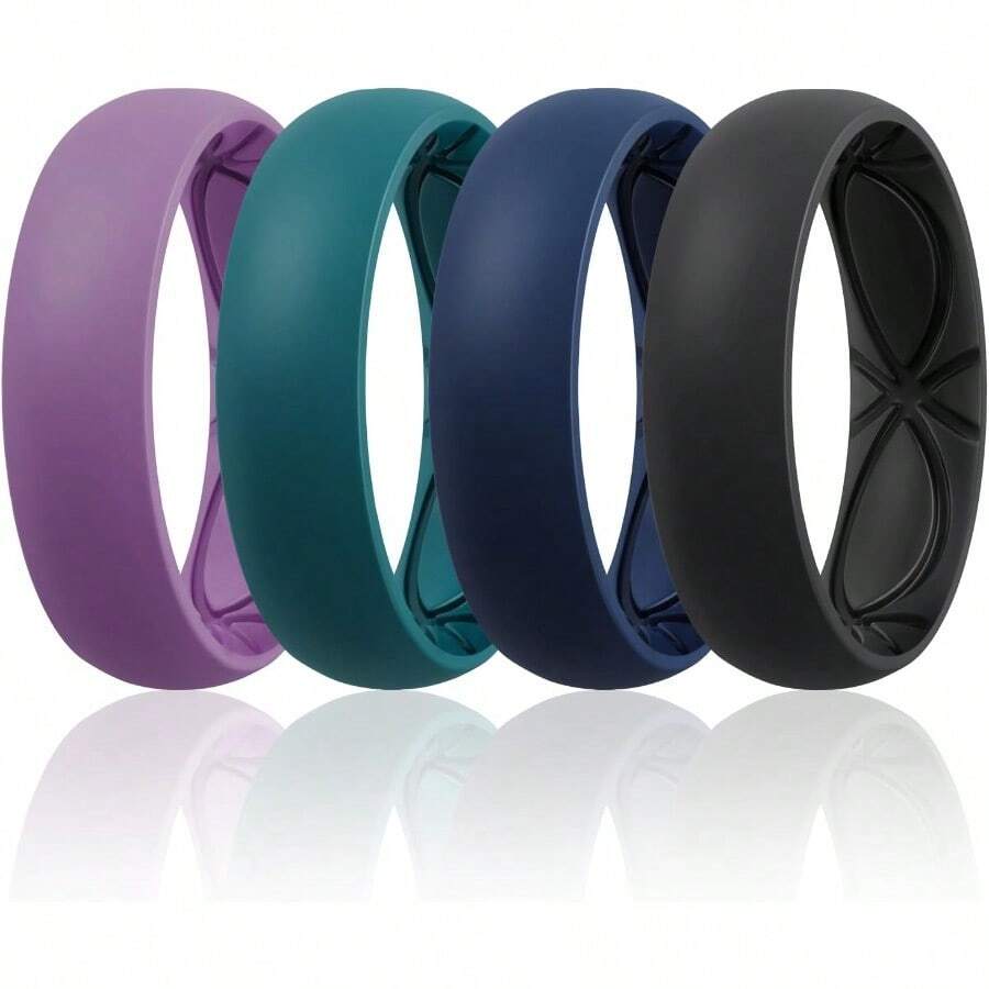 Egro - Anillo de compromiso ergonómico transpirable de 4/5/8 variedad 6 mm de ancho 2 mm de grosor anillos de goma para mujer tamaño medio - SETKOrchidHazeVerdeEsmeraldaAzulíndigoNegro - Ver 1