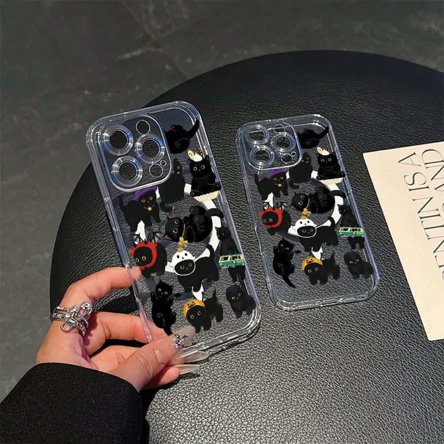 Funda para teléfono : 1 Funda de teléfono transparente magnética inalámbrica de lujo de alta gama, moda de verano, linterna de calabaza de Halloween de gato negro, minimalista de lujo ligero de alta apariencia, para iPhone - transparente - Ver 1