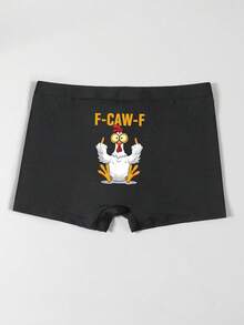 Men's Black Elephant Trunk Pouch Underwear With Butt Letter & Cartoon Chicken Print, Comfortable Breathable Elastic Everyday Briefs - Black - View 3