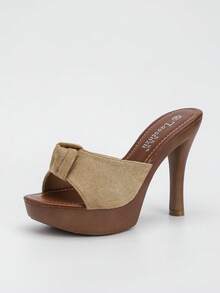 女士夏季高跟凉鞋，百搭轻便，套穿式，绒面革材质，舒适