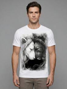 Camiseta Masculina Leão Preto e Branco - Branco - Visão 6