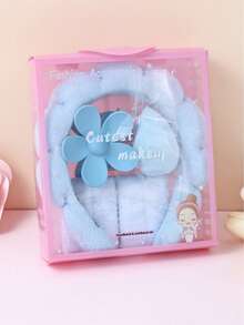 5件套女士海绵SPA头带、腕带和大花朵发夹礼盒套装，精美礼盒包装，适合派对和日常使用，包含发夹、发卡、女士发饰。