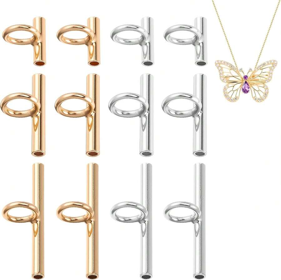 Zelphvt 12Pcs Pin To Pendant Converters 3 Sizes Brooch Pendant Converter Br Pin Necklace Adapter Jewelry Making Converters For Jewelry Making DIY Crafts (Golden And Silver) - 黑色 - 查看 1