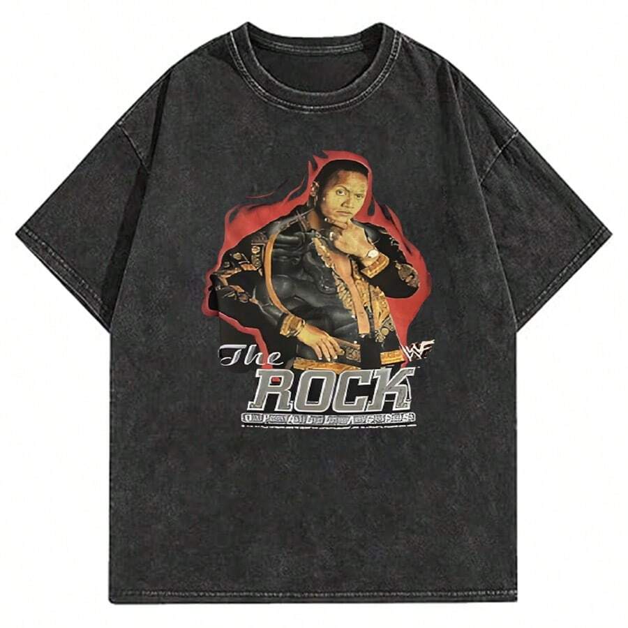WWE The Rock Of All Ages T-Shirt Size XL, Dwayne The Rock Johnson Y2K, VERY GOOD - 黑色 - 查看 1