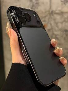 1 pieza Funda de teléfono trasera sólida de vidrio con chapado de lujo AG compatible con iPhone 17 16 15 Pro Max 17 Pro 17 Air, cubierta de PC transparente delgada y resistente a golpes con electrochapado - Negro - Ver 3