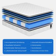 OYAJIA Matratze 140x200 cm, Höhe 23cm, Doppelbett Taschenfederkernmatratze Härtegrad H3 mittelfest, 7 Zonen Matratzen 160x200 mit hochwertigem Komfortschaum, Rückenentlastende, Rollmatratze, Boxspringbett Matratzen - Weiss - Übersicht 3