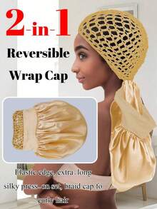 1pc 2-In-1 Wrap Cap Hair Net Cuffed Sleep Cap & Hair Net Bonnet, Satin Edged Sleep Hat & Crocheted Hair Wrap,Travel Essentials,Travel Essential,Hairstyle,Hairdressing Haircare Routine Comfortable Easy Use - Multicolor - View 10