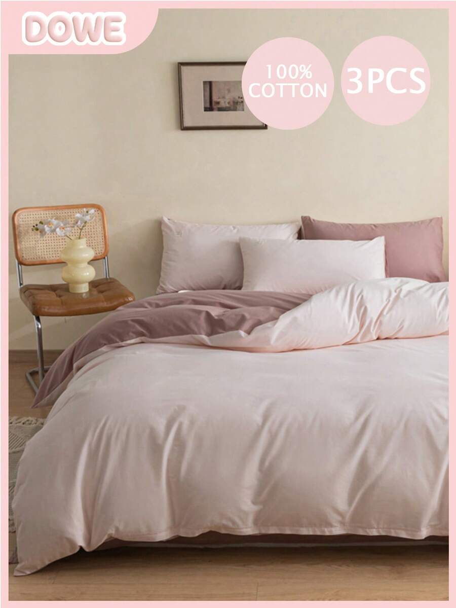 Bộ 3 món ga trải giường bằng vải lanh (1 vỏ chăn + 2 vỏ gối), không kèm ruột chăn, phù hợp cho ký túc xá nam/nữ, bộ đồ giường học sinh, trang trí ký túc xá, phong cách tối giản. - Nhiều màu - Xem 1