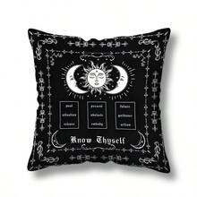 TOPSSCTR 1pc Mysterious Black Style Throw Pillowcases With Moon, Starry Sky And Floral Decorative Pillow Covers, 17.7 Inch/45 Cm Funky Black Square Cushion Covers, Flower, Moon & Snake Printed Pillowcase For Home Study Room, Office Decor (Without Pillow Insert) - Black - View 10