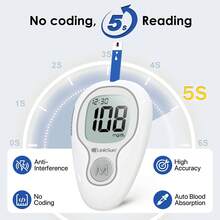 LinkSun G-425-3 Blood Glucose Monitor Kit - No Coding, 5-Second Rapid Accurate Results (Mmol/L), 5 Adjustable Lancing Depth, Extra-Large Display, Includes 100/50 Test Strips, Lancets, Control Solution & Lancing Device - Ideal For Diabetes Daily Monitoring - 1 Machine + 100 Test Strips & Needles + 1 Blood Collection Pen & Storage Bag - View 4