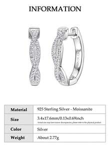 XUJIA 1 Pair Moissanite Earrings, 925 Sterling Silver Fashion Hoop Earrings, 1mm Round Cut Moissanite, Twisted Infinity Symbol, 925 Silver Earrings, Party Birthday Jewelry Gift - EMO-428 - View 13