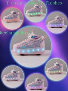 Giày trượt patin LED sạc điện unisex, có thể biến hình, thích hợp cho hoạt động ngoài trời và thể thao, bánh xe có thể tháo rời cho mọi mùa. - Hồng - Xem 6