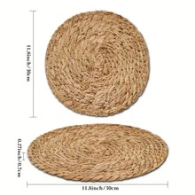 Senmeo Defined Deco Woven Placemats Set Of 10,12" Round Rattan Placemats,Natural Hand-Woven Water Hyacinth Placemats,Farmhouse Weave Place Mats,Rustic Braided Wicker Table Mats For Dining Table,Home,Wedding. - màu nâu - Xem 9