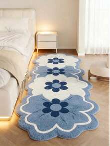 1件装清新蓝色花卉长地毯，卧室床边装饰垫，ins风蓝色花卉绒面地毯，尺寸不规则，允许1-5厘米裁剪误差，走廊长地毯，地毯，长地毯，小地毯，垫子，家居装饰，客厅地毯，客厅家居装饰，房间装饰，加厚地毯，绒面地毯，秋冬地毯，加厚/绒面，可水洗地毯