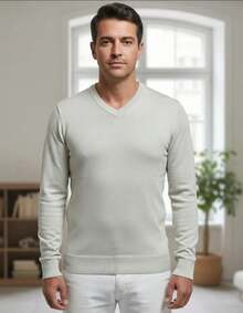 Men's Cold Weather Blouse | Men's Knitted Sweater | Winter Knitted Wool Pullover Long Sleeve V-Neck - Pasir - View 3