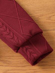 2件組 男童休閒學院風馬刺繡提花拼色拼接長袖 Polo 衫與長褲套裝，附口袋，適合秋冬穿著 - 酒紅色 - 查看 4