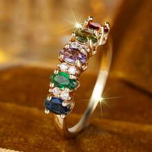 1枚复古承诺戒指，镶嵌水蓝色锆石，订婚结婚戒指，新娘晚宴派对装饰礼物，送给你的爱人 - 蛋形鋯石戒指 - 查看 19