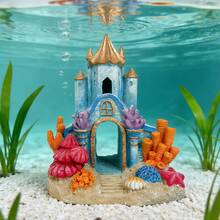 1pc Medieval Castle Aquarium Decor With Fish Hideaway - Resin Aquarium Ornament Suitable For Freshwater/Saltwater Tanks - Underwater Habitat Decoration For Fish, Shrimp, Turtles - Magical Underwater Scene, For Fish Tank, Fairy Tale Theme, Handmade Craft, Photography Prop, Home Decor Figurine - A - View 1