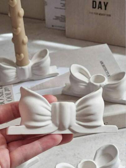 1 件蝴蝶结烛台硅胶模具 3D 晚餐装饰甜美蝴蝶结烛台制作石膏树脂铸造模具家居装饰