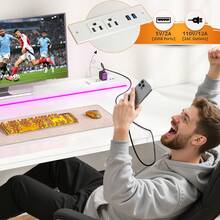 EnHomee 48.1" Computer Desk With Power Outlet & LED Lights Reversible Office Desk With Drawers & Shelf To Storage Small Desk For Bedroom,Dorm Vanity Table,White - 白色 - 查看 3