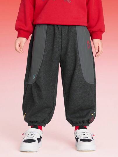 Balabala Young Boys Thermal Lined Curved-Leg Pants 2026 Spring, Warm Cozy Joggers For Boys & Girls