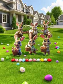 6件套复活节兔子户外装饰套装 - 复活节兔子标牌 - 复活节兔子庭院户外装饰 - 兔子花园标牌，春季家居装饰，防水草坪标牌，适用于复活节派对用品、家居走廊装饰、复活节草坪装饰、户外花园装饰 - 彩色 - 查看 6