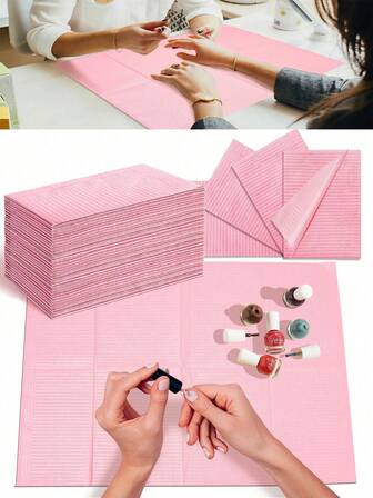 1 set manikyrunderlägg, engångspappershanddukar för manikyr, 3-lagers rosa vattentätt manikyrpapper, 33 x 43 cm, lämplig för manikyrbordsdekorationer, manikyrtillbehör