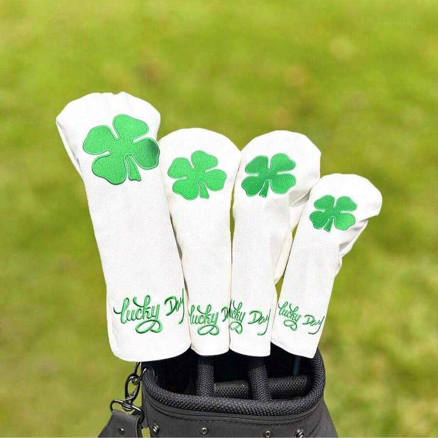 幸运三叶草高尔夫球杆头套 - 适用于大多数木杆和混合杆，弹性封口，耐用PU材质 - 彩色 - 查看 1
