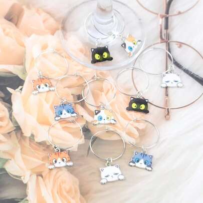 10/16pcs 25mm Cute Animal Series Wine Glass Rings, Perfect Gift For Animal Lovers, Positive Support Gift, Holiday Gift, Suitable For Various Party Decorations, Birthday, Wedding, Theme Party, Party Supplies
