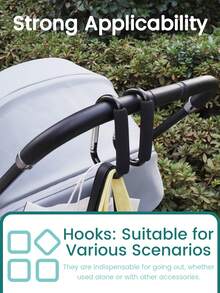 Baby Stroller Hooks For Hanging Diaper Bags - Universal Stroller Clips And Hooks, 5.5 Inch+3 Inch Heavy Duty Aluminum Carabiner Clip, One-Handed Operation, Baby Travel Essential