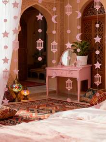 1pc 3 Meters Gold Star & Moon Garland Decor, Hanging Stars, Moons, Dots & Crescent String Lights And Ribbons, For Backdrop Banner, Suitable For Home Decor, Festivals, New Year Celebrations, Weddings And Birthday Parties - Multicolor - View 2