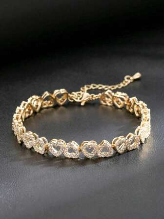 1pc Luxury Heart-Shaped Zirconia Bridal Bracelet, Adjustable Elegant Minimalist High-End Sparkly Gift For Women